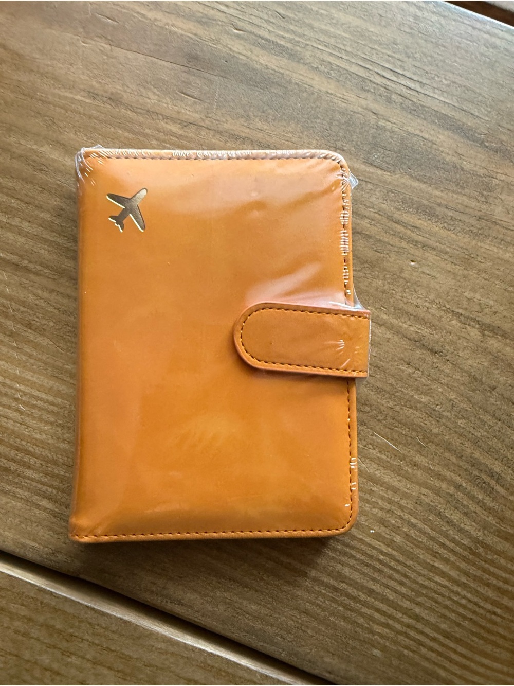 Orange Passport Wallet with Airplane Accent